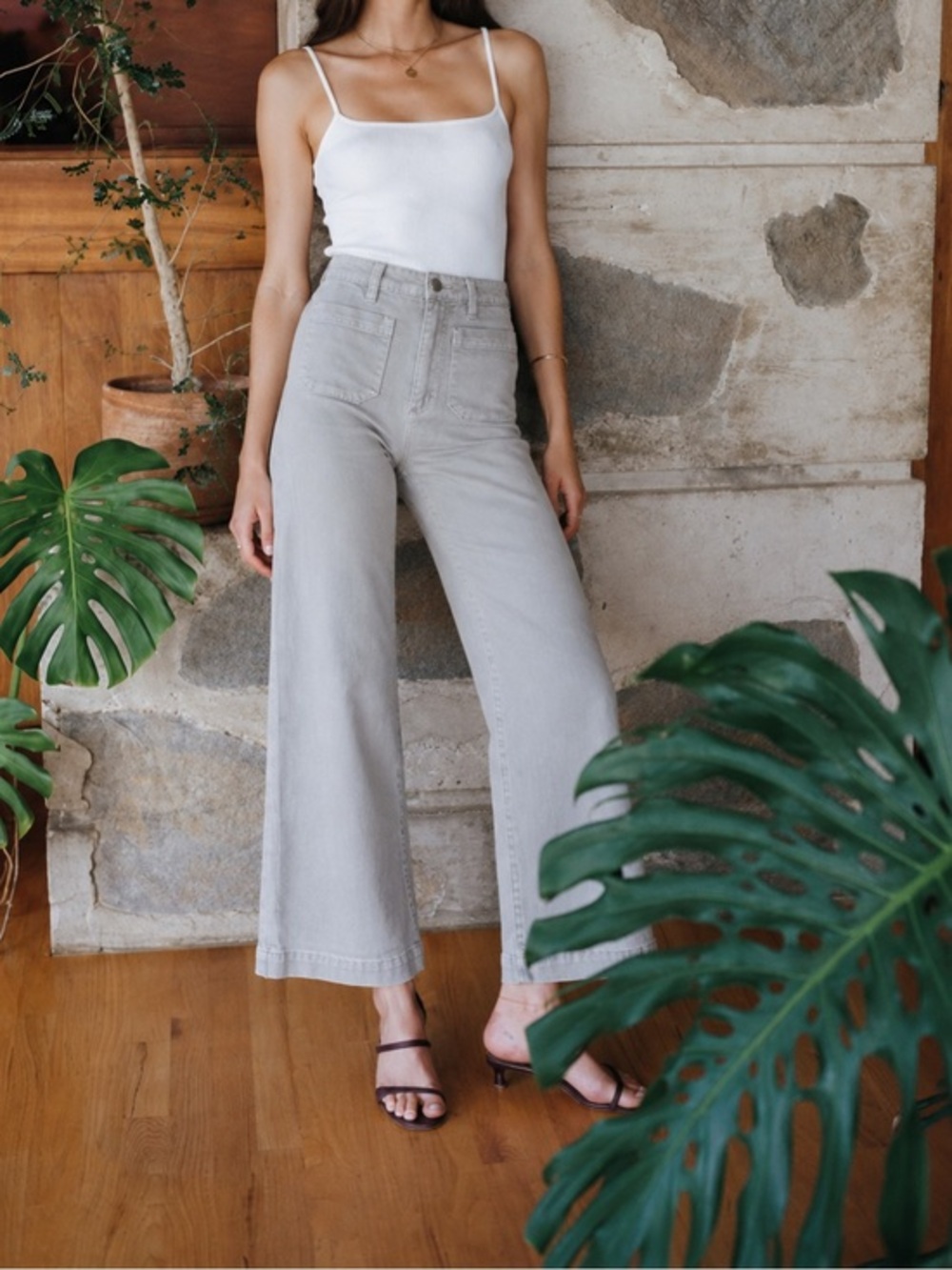 Rolla’s high rise wide leg off white grey sailor pants 24